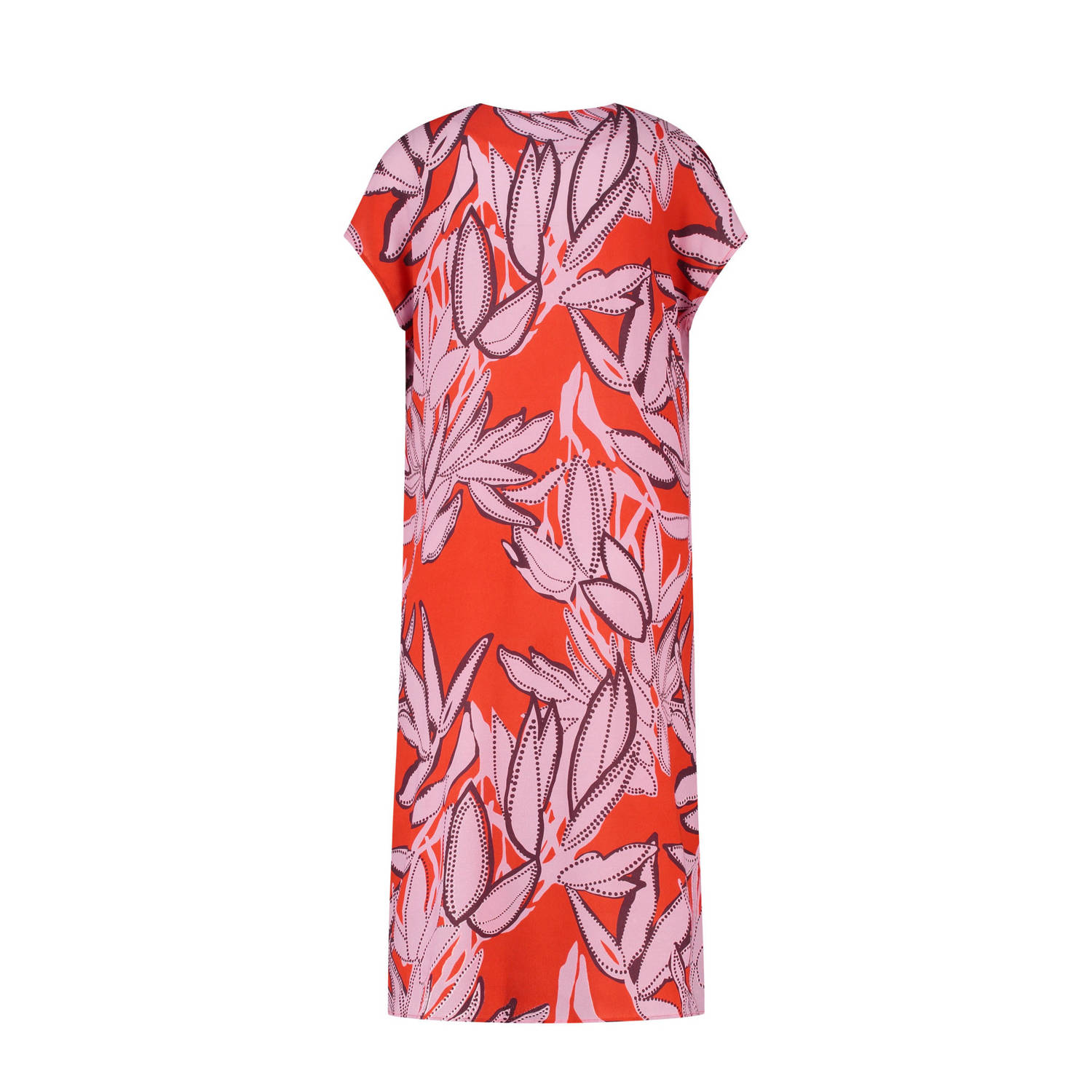Expresso jurk met bladprint rood roze