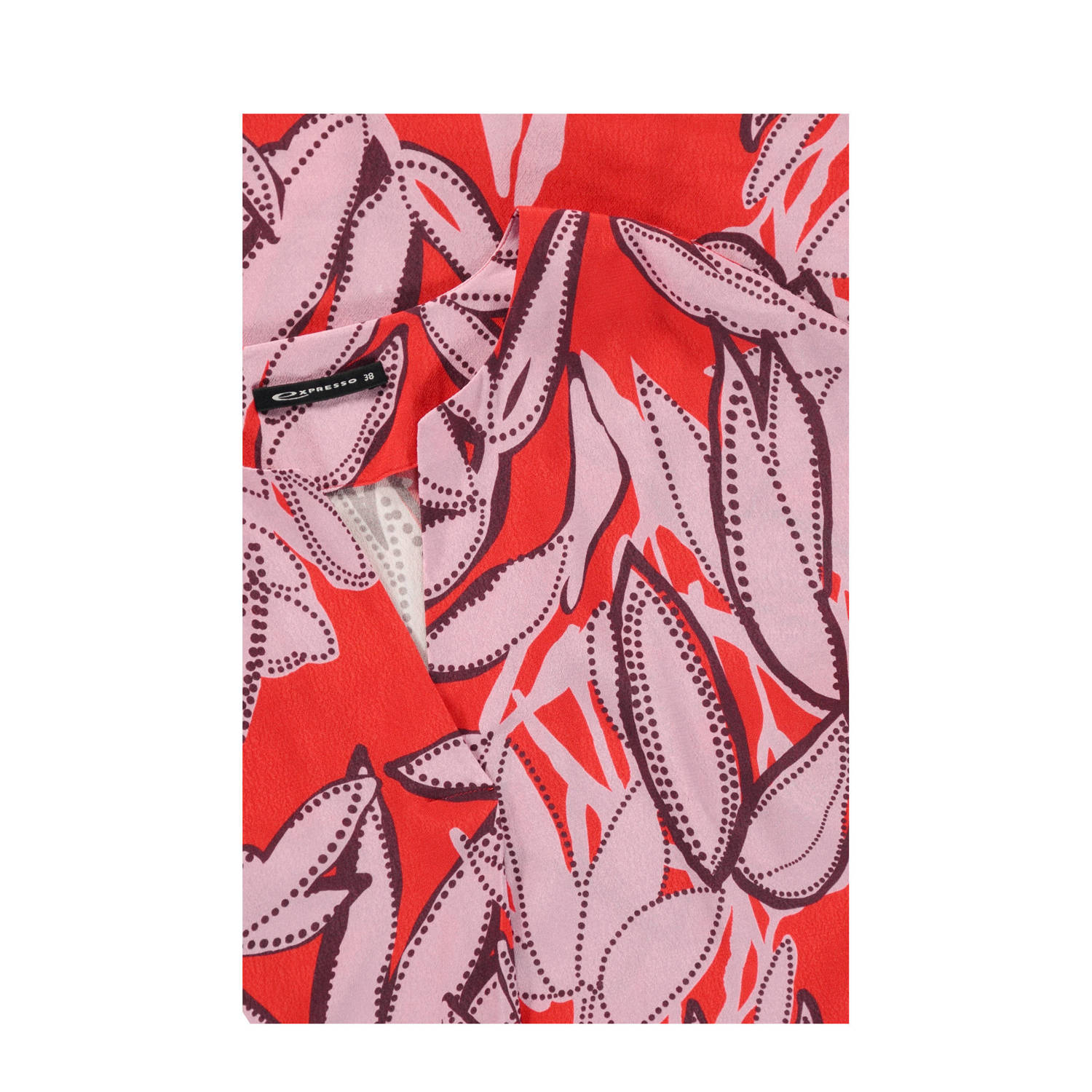 Expresso jurk met bladprint rood roze