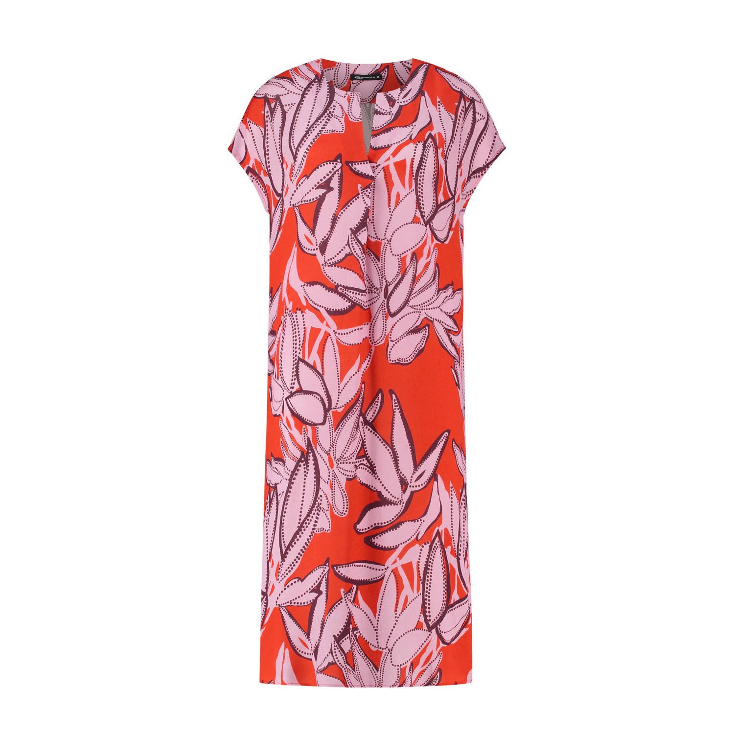 Expresso jurk met bladprint rood roze