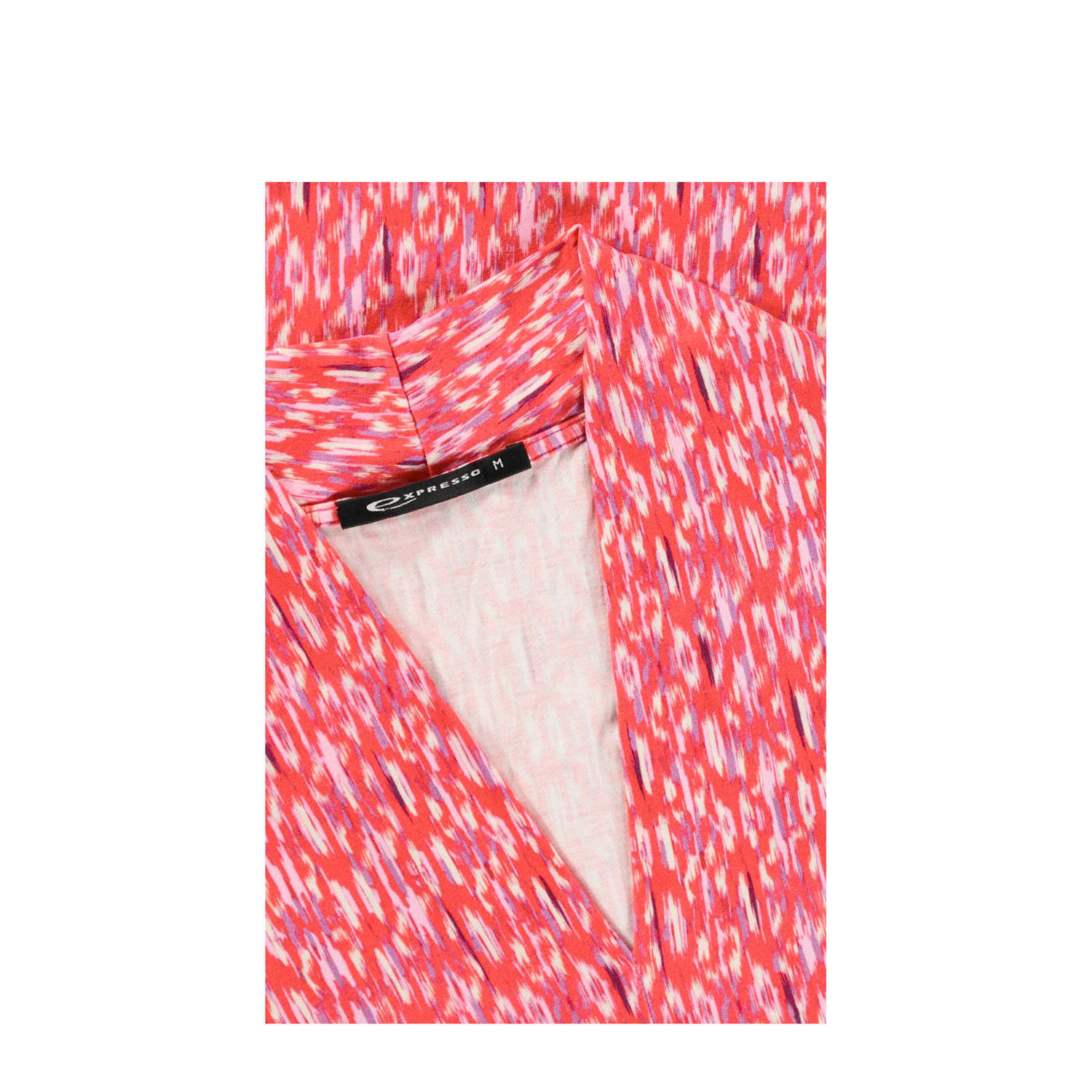 Expresso top met all over print en plooien rood wit