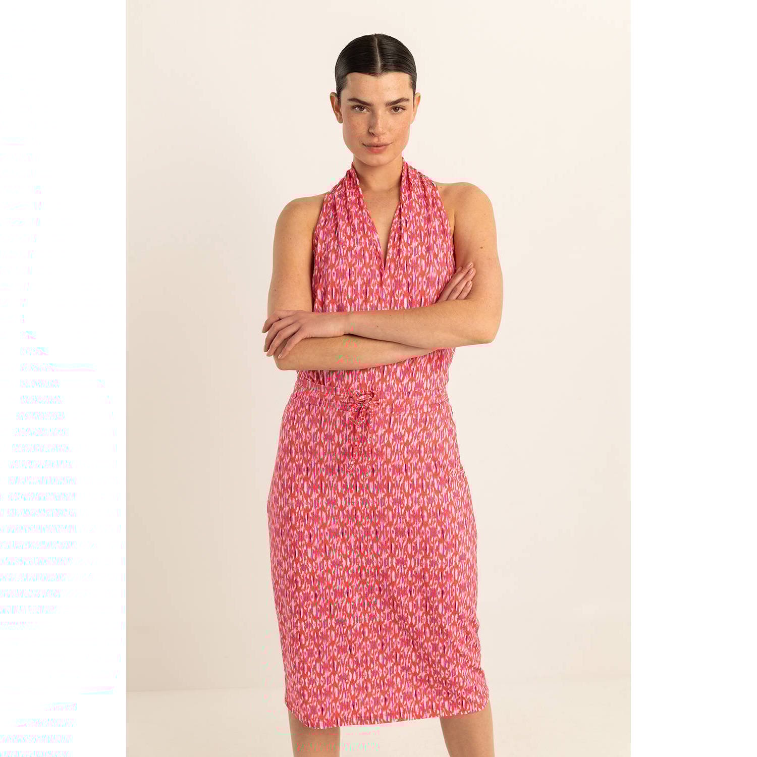 Expresso top met all over print en plooien rood wit