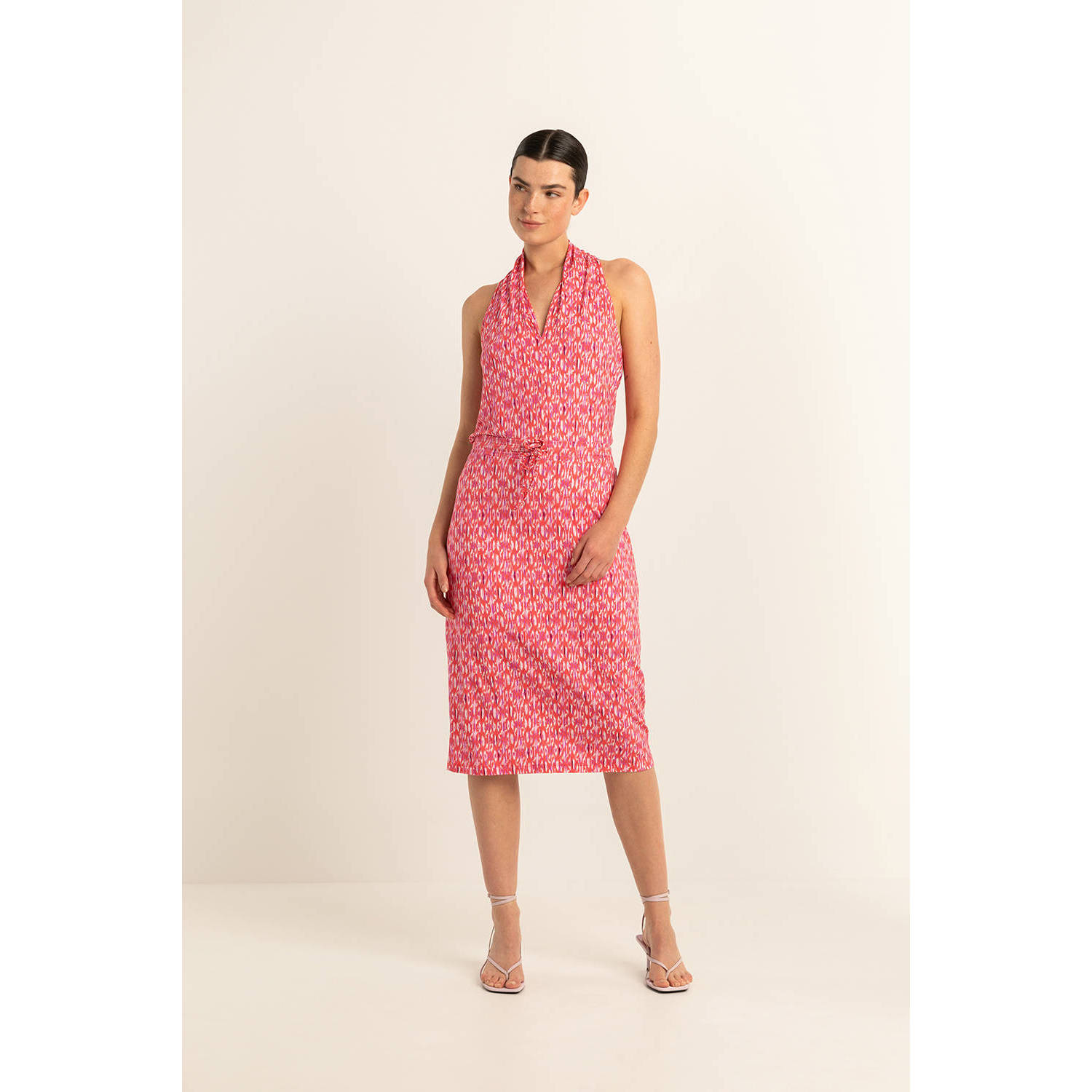 Expresso top met all over print en plooien rood wit