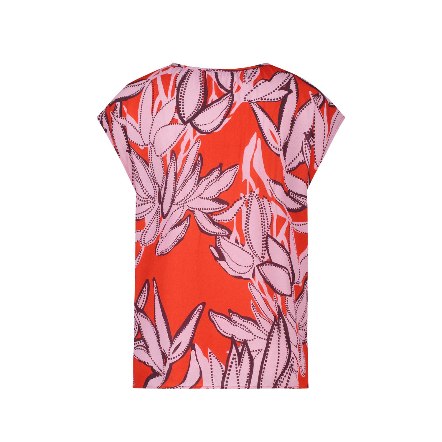 Expresso geweven top met bladprint rood roze