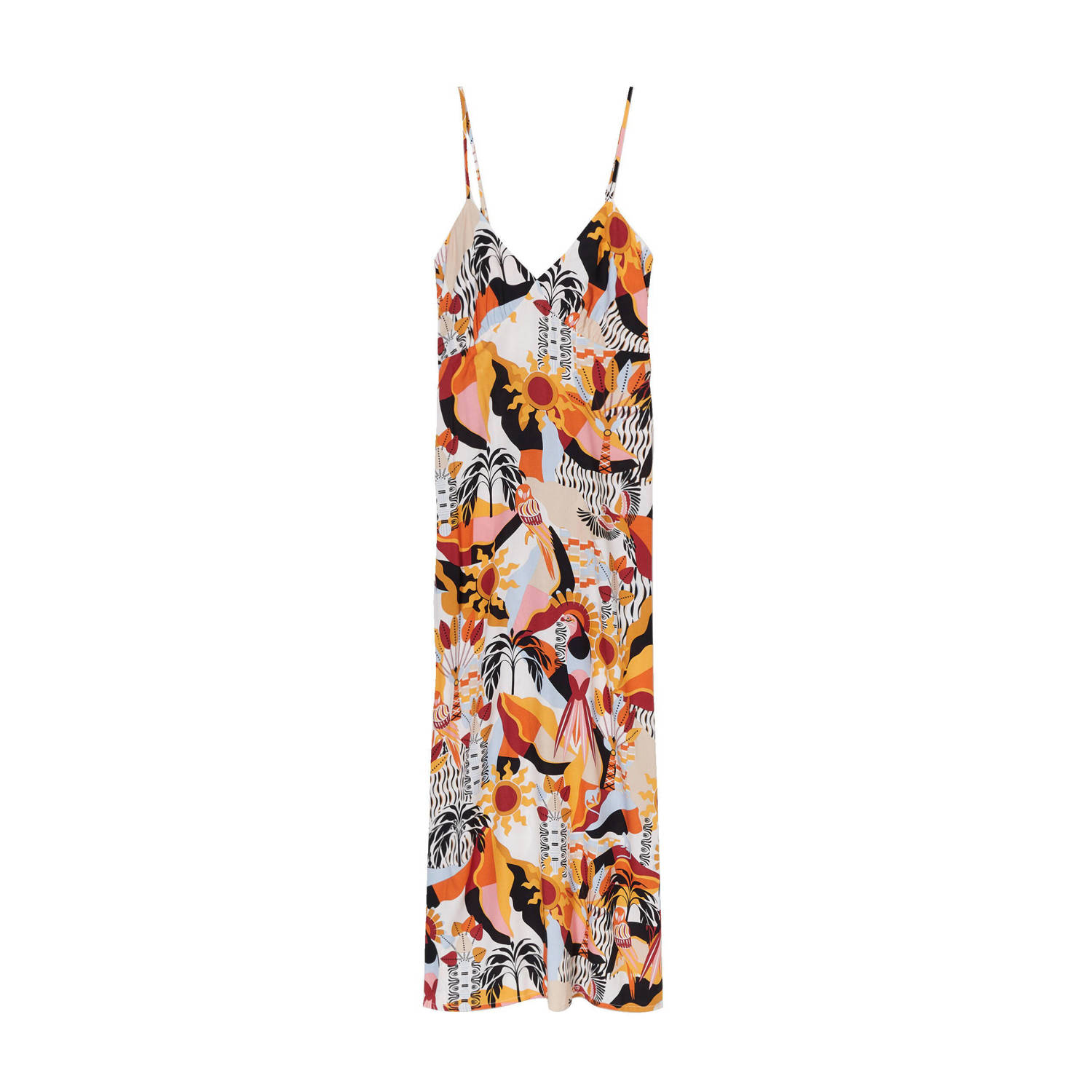 Cache maxi jurk met all over print met open rug geel ecru rood