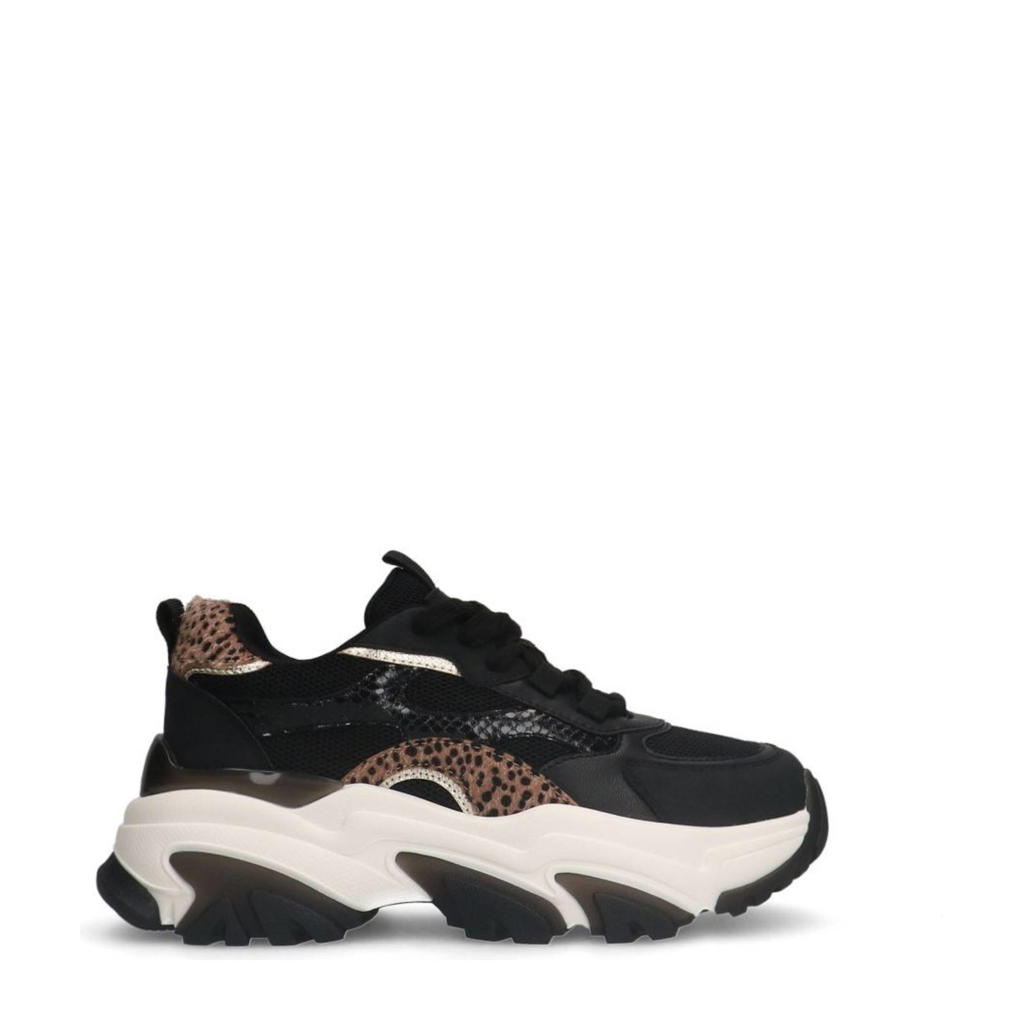 Zwarte dames Sacha chunky sneakers van synthetisch materiaal met veters