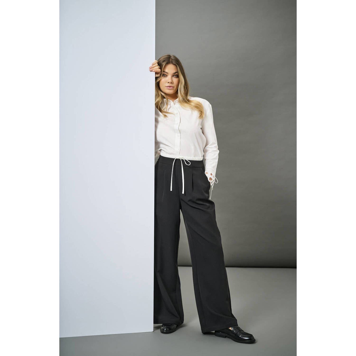 JDY high waist wide leg broek EDEN zwart