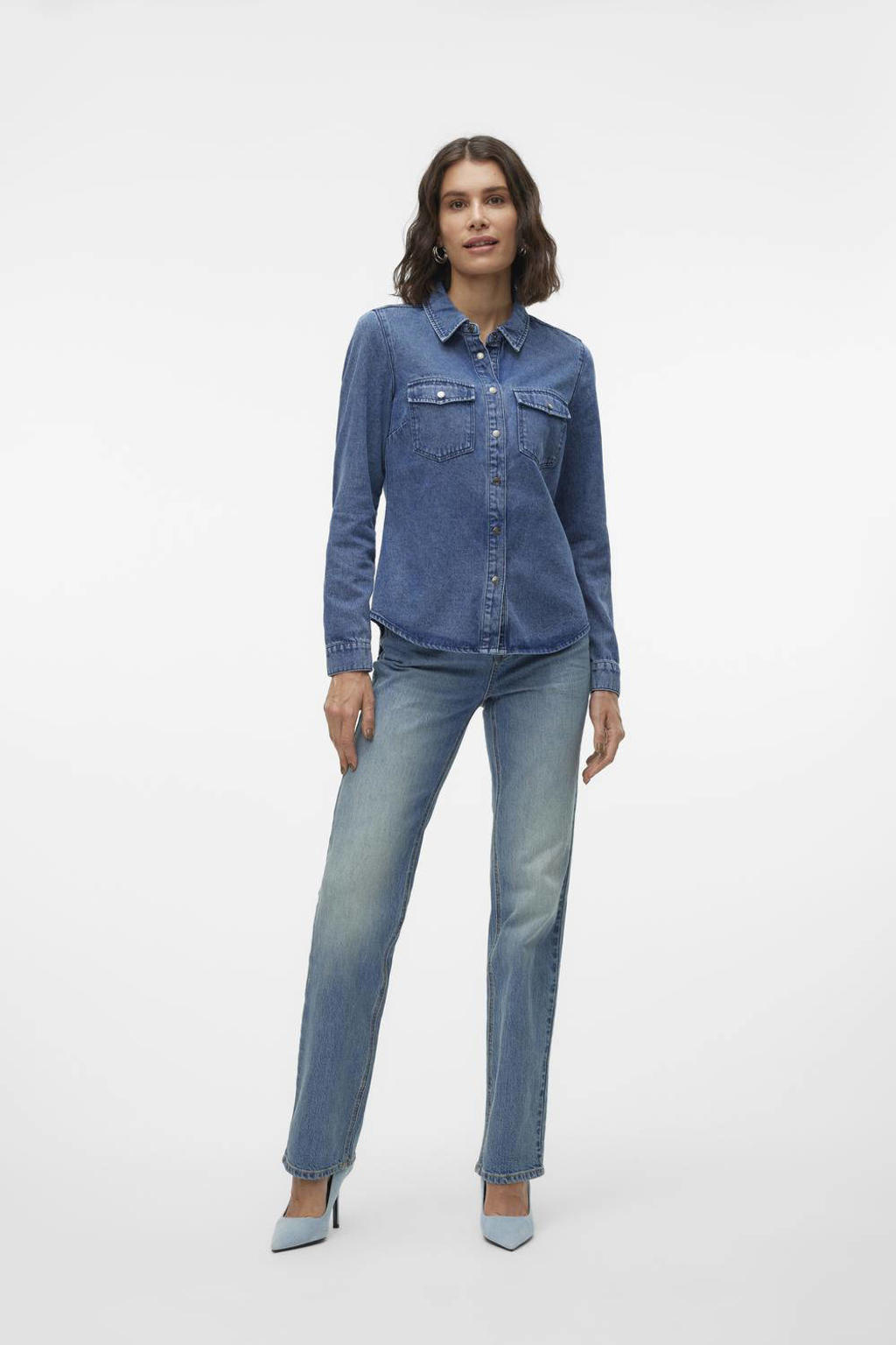 VERO MODA denim blouse VMJENNIE medium blue denim