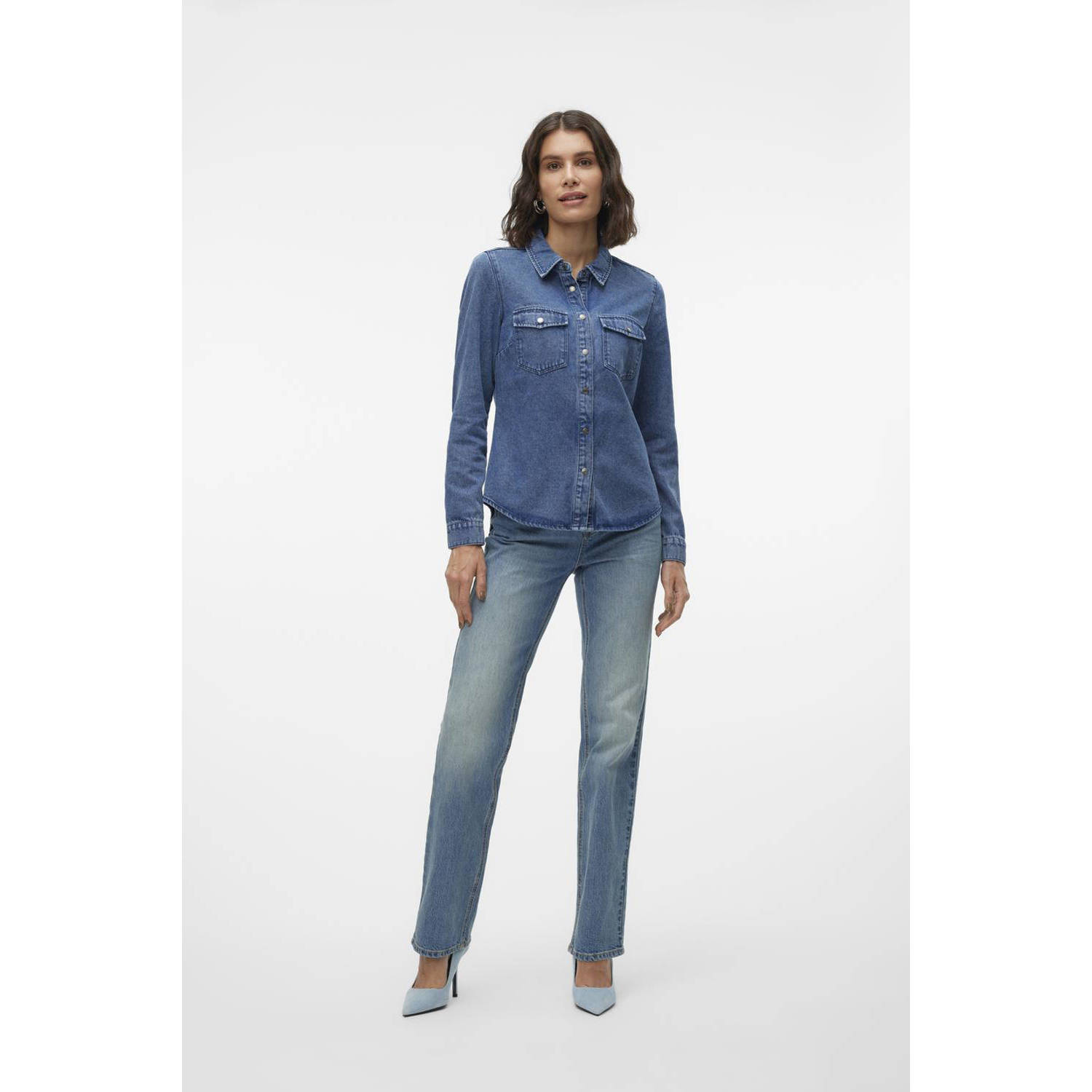 VERO MODA denim blouse VMJENNIE medium blue denim