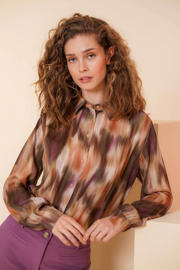thumbnail: Multikleurige dames Geisha blouse van viscose met lange mouwen, klassieke kraag en knoopsluiting
