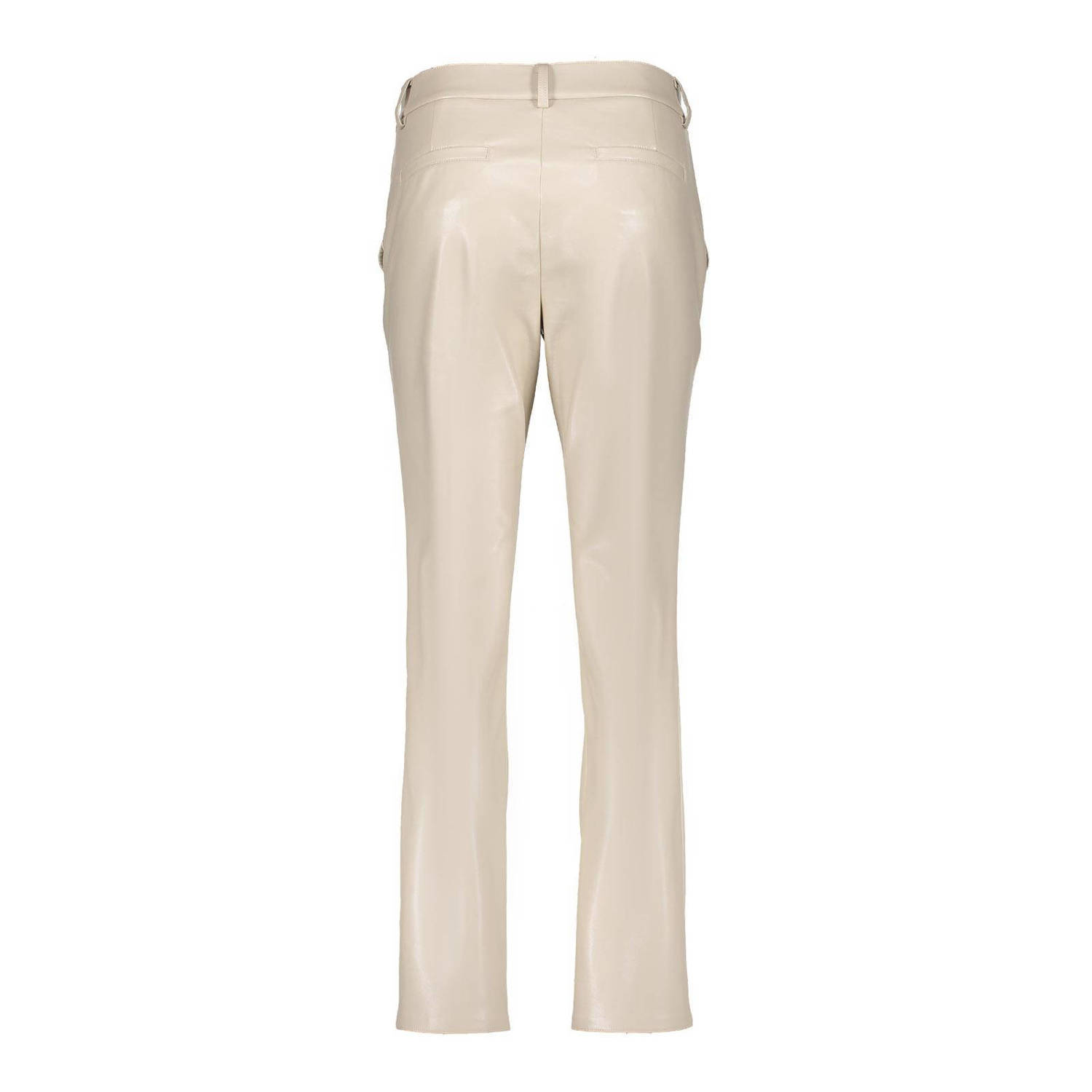 Geisha imitatieleren high waist slim fit broek creme