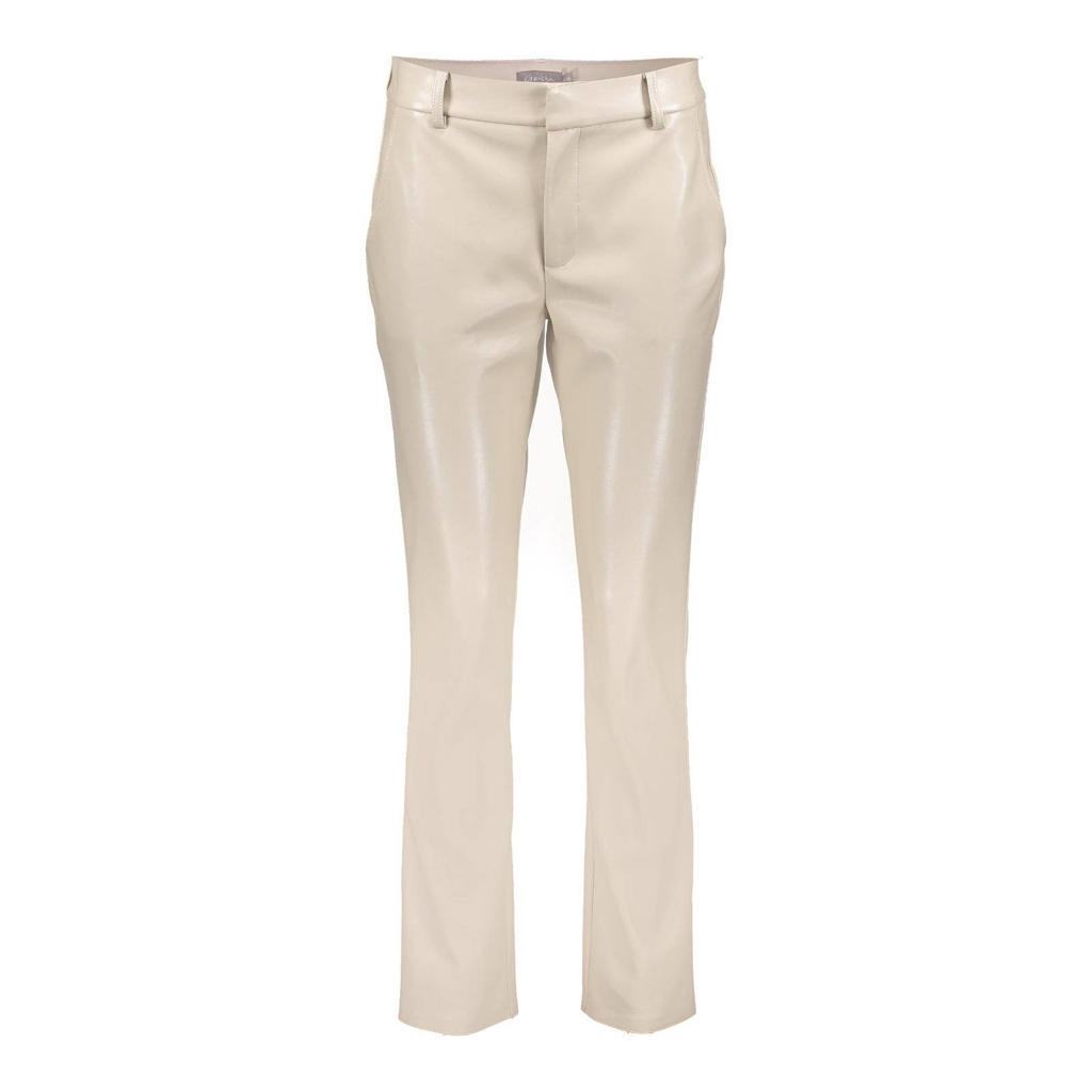 Crème dames Geisha imitatieleren high waist slim fit broek met effen
