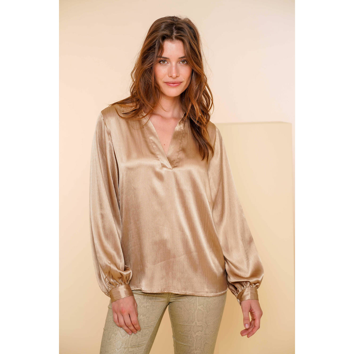 Geisha Satin Blouse Zand Yellow Dames