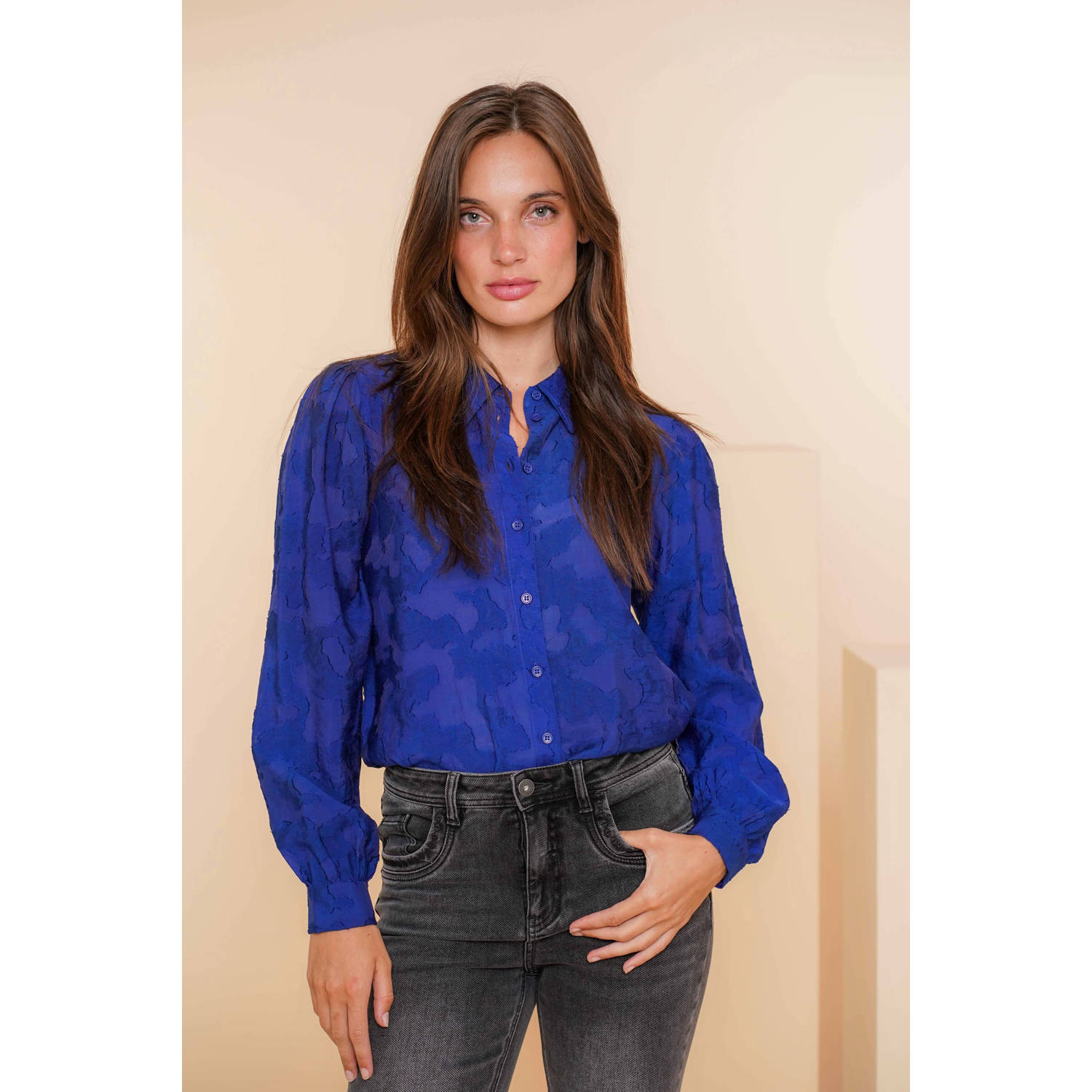 Geisha blouse met pailsy print blauw
