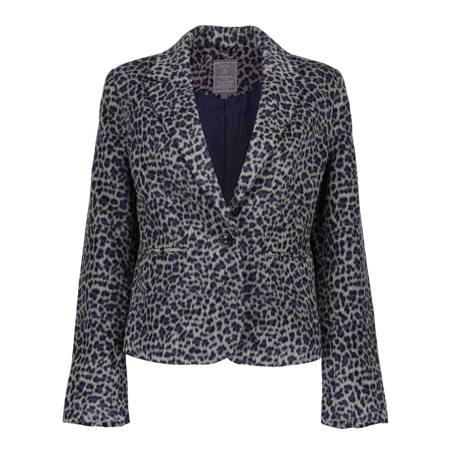 Geisha rechtvallende blazer met panterprint grijs blauw zwart