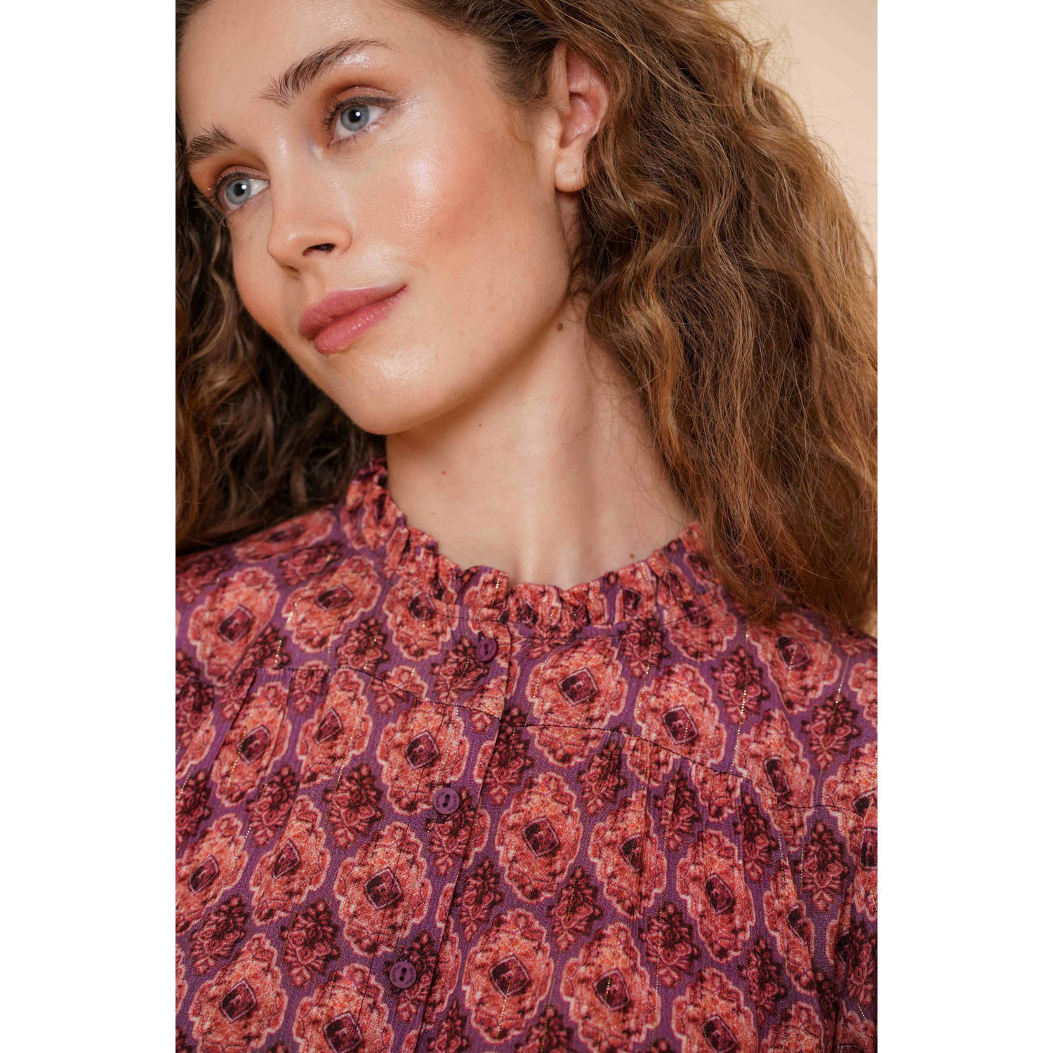 Geisha blouse met all over print roze