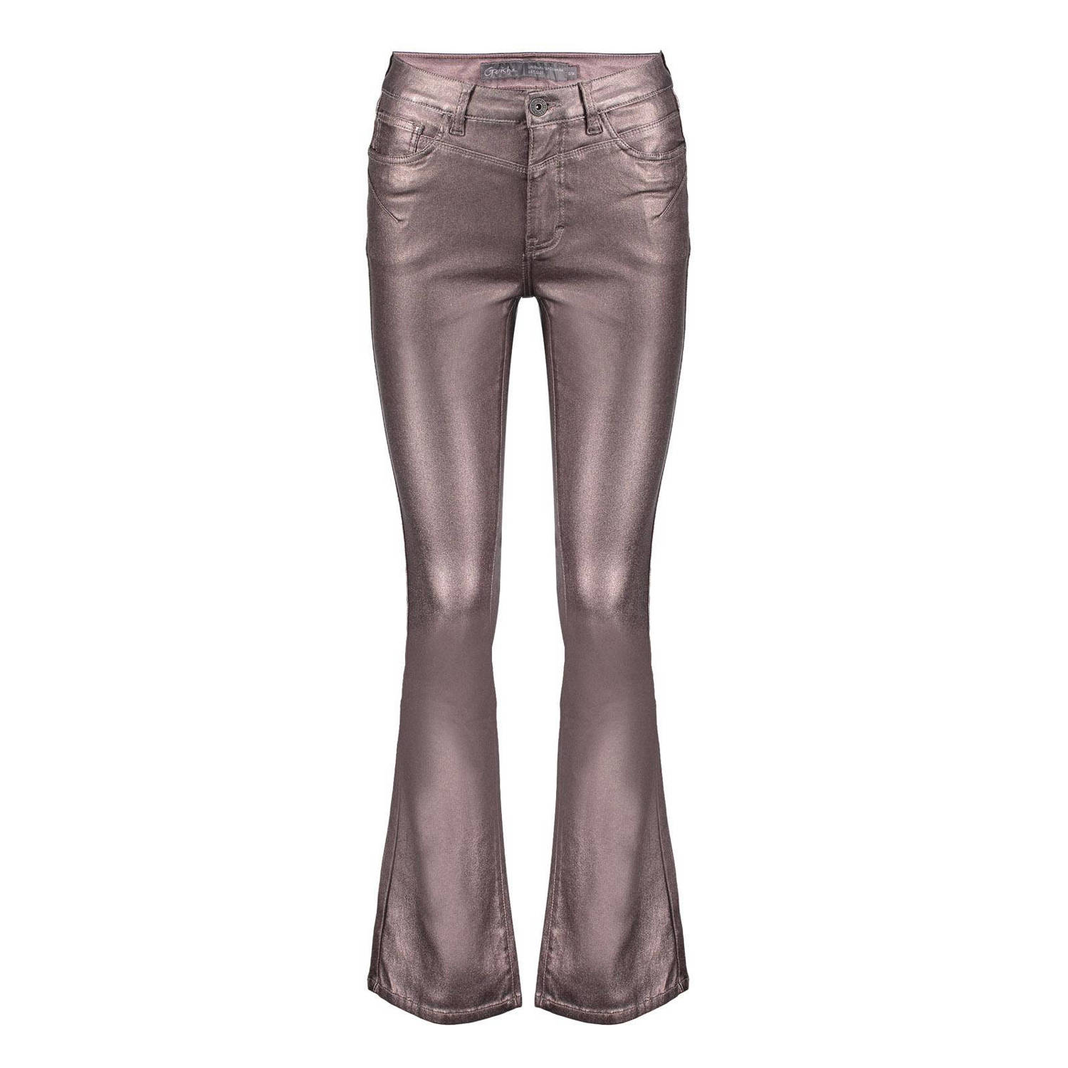 Geisha high waist flared broek brons metallic