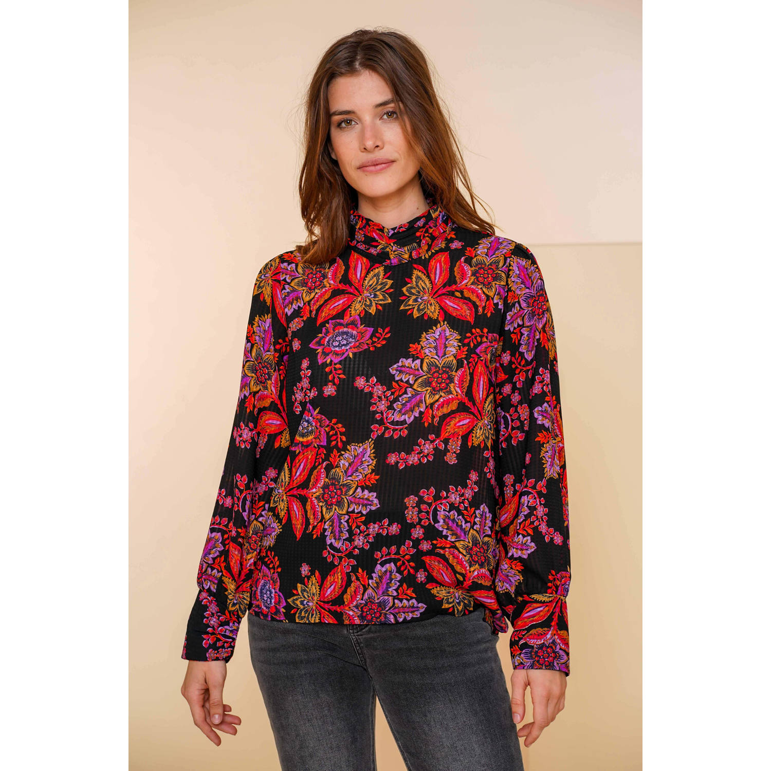 Geisha gebloemde blousetop zwart rood