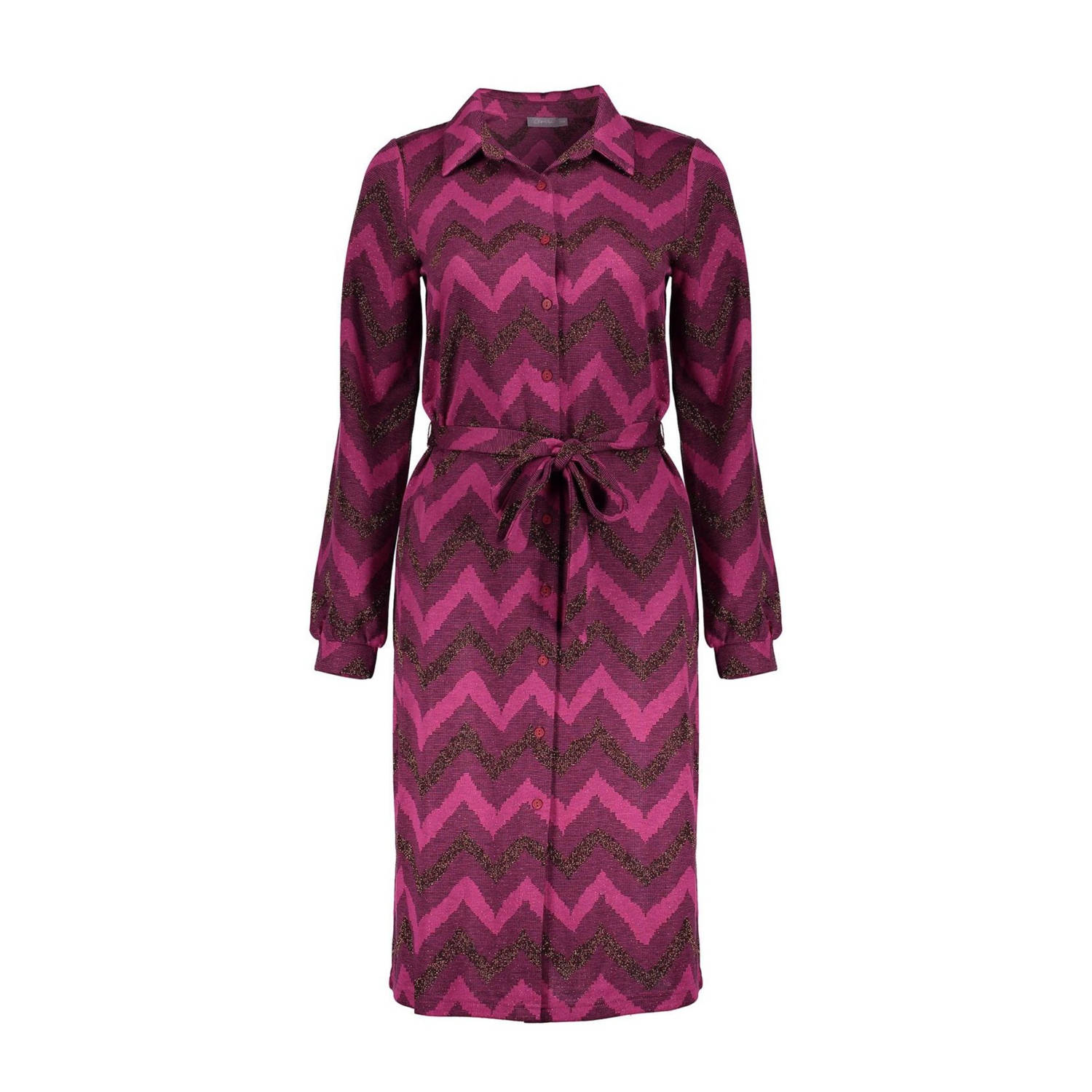 Geisha jurk met zigzag print fuchsia