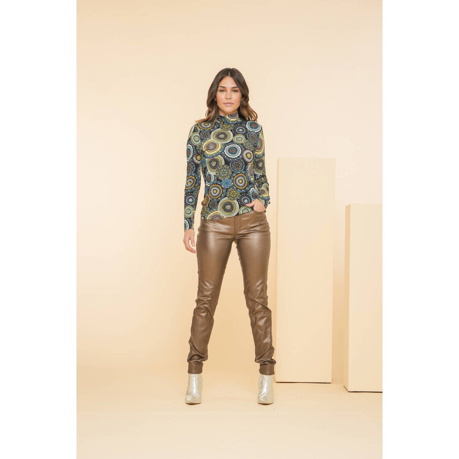 Geisha Coated Skinny Jeans Brown Dames