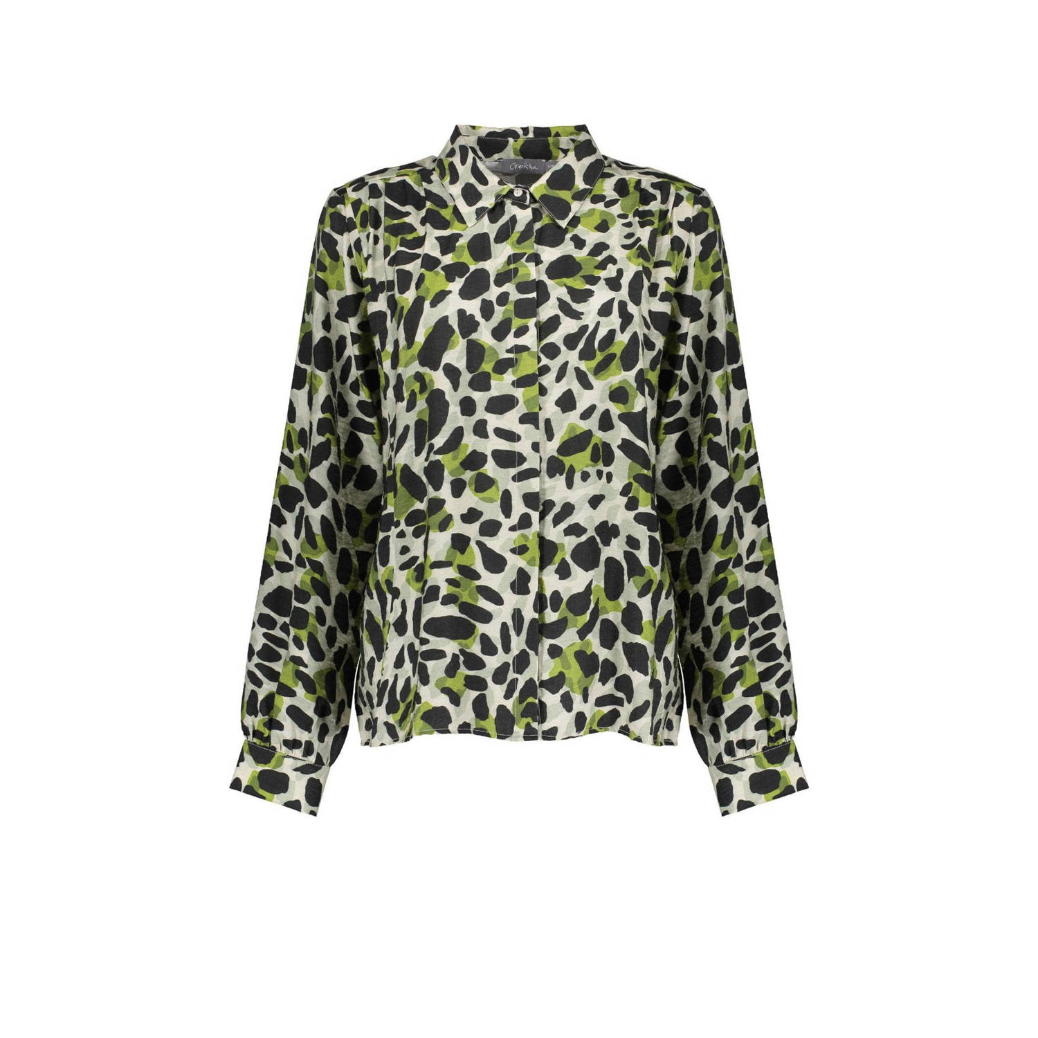 Geisha blouse met all over print grijs groen zwart