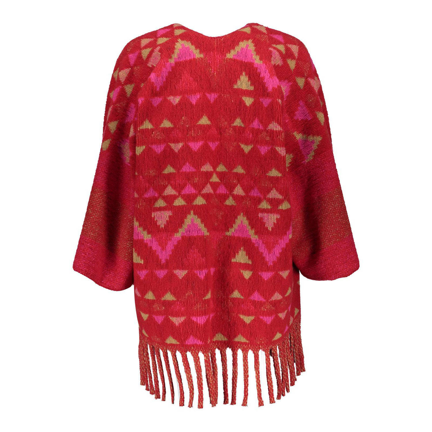 Geisha poncho met all over print rood roze