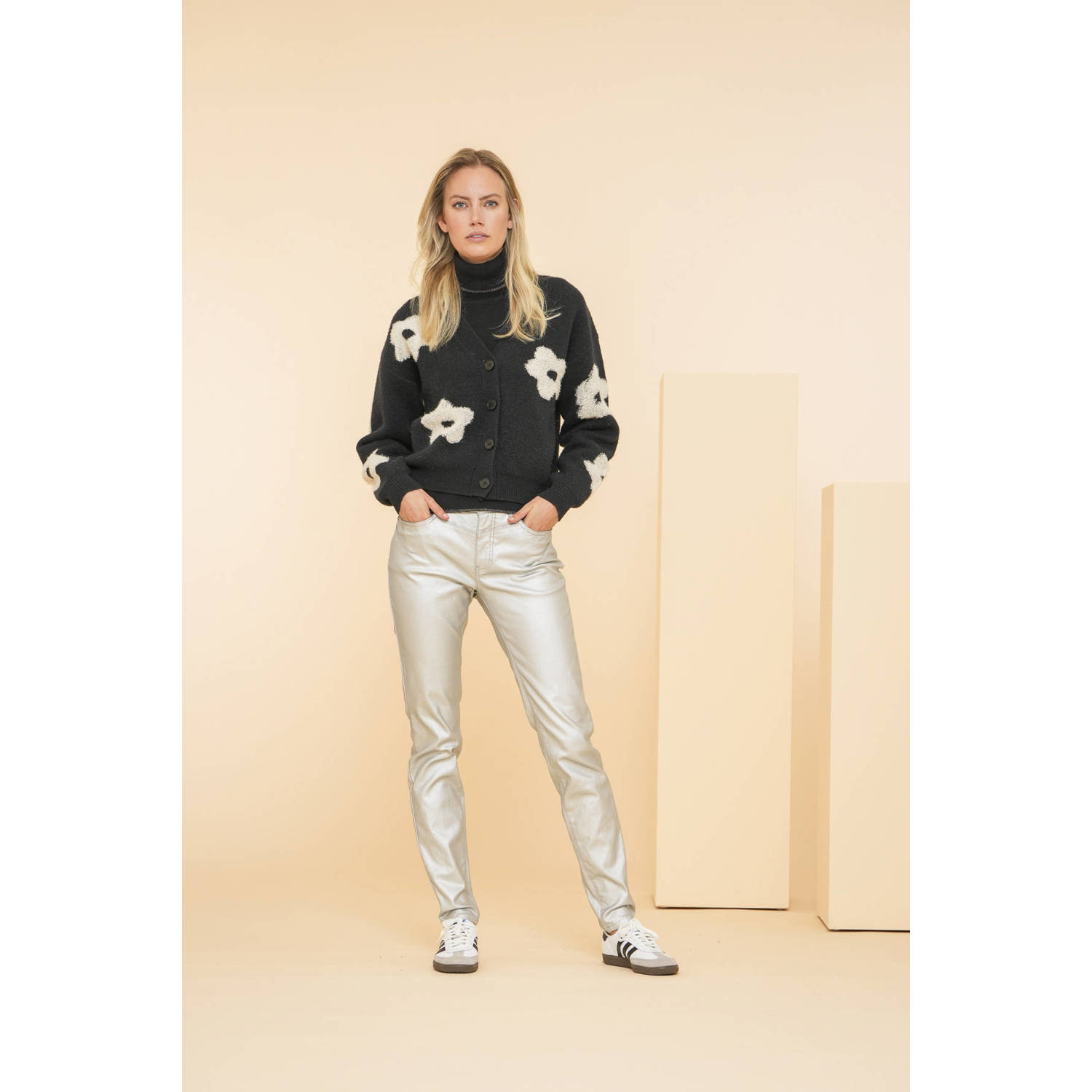 Geisha coated skinny broek zilver