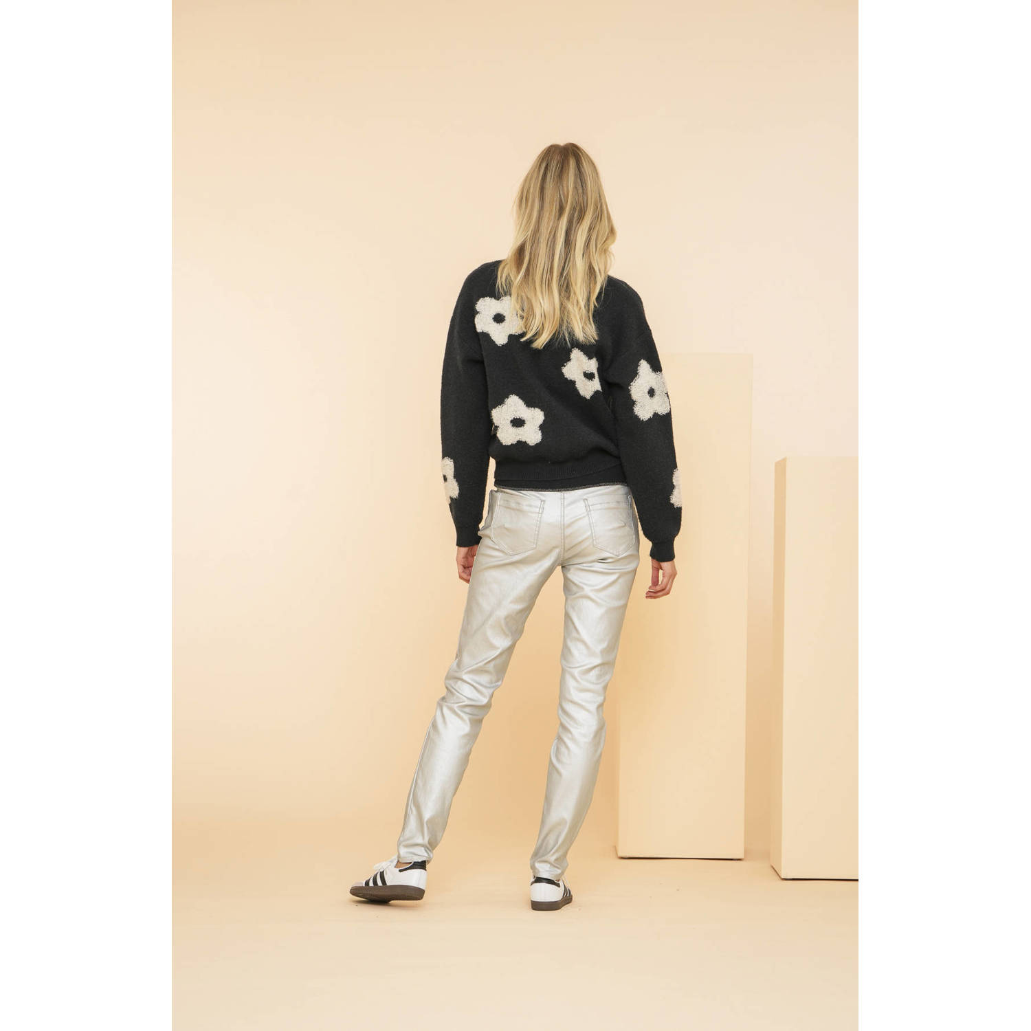 Geisha coated skinny broek zilver