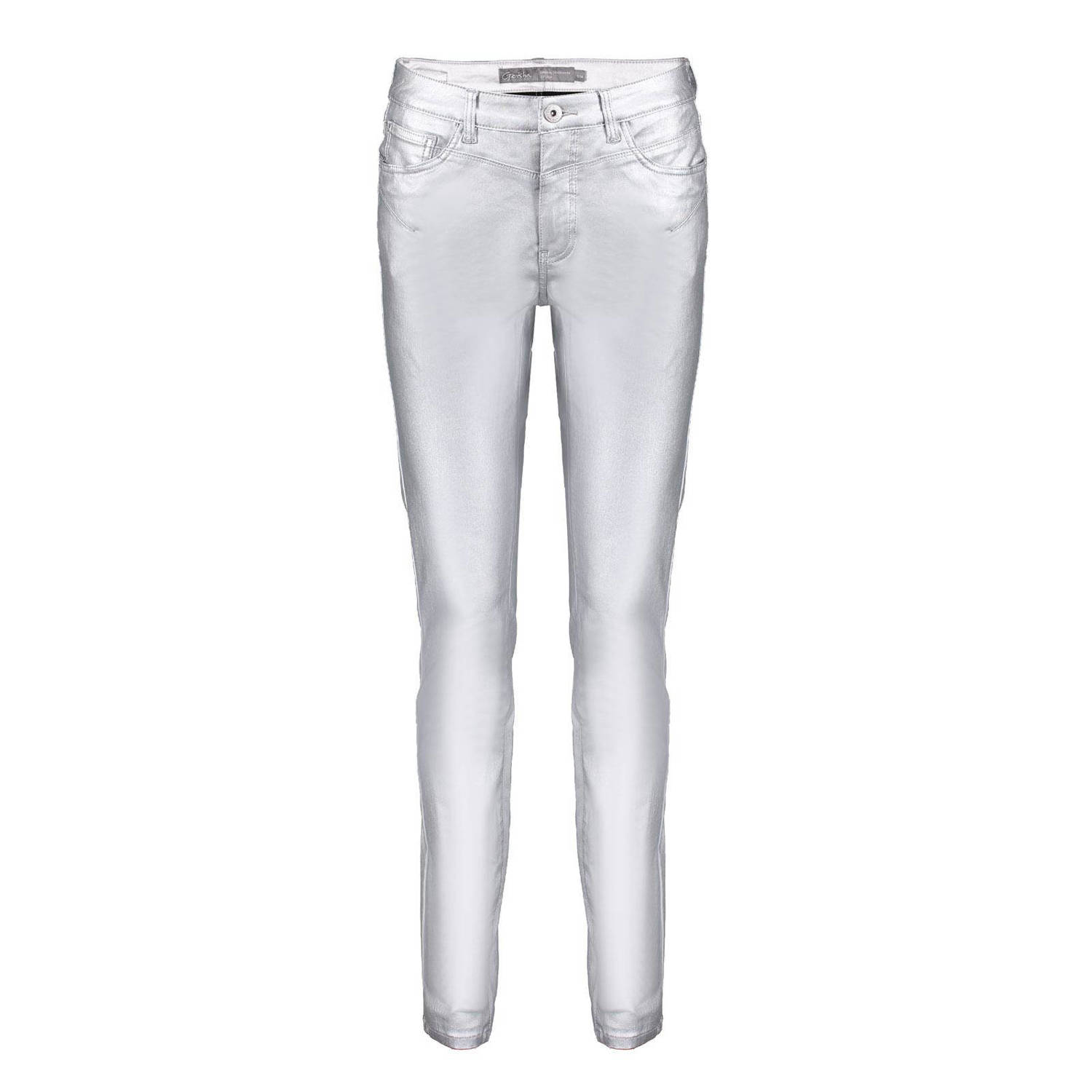 Geisha coated skinny broek zilver