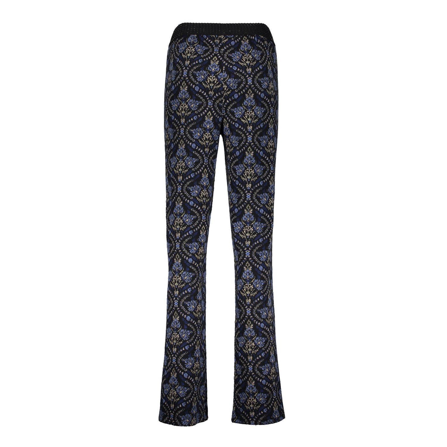 Geisha straight fit broek met all over print zwart blauw