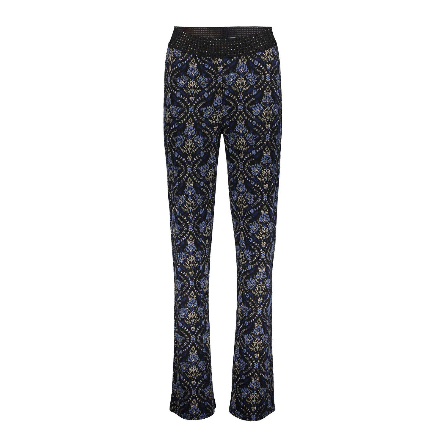 Geisha straight fit broek met all over print zwart blauw