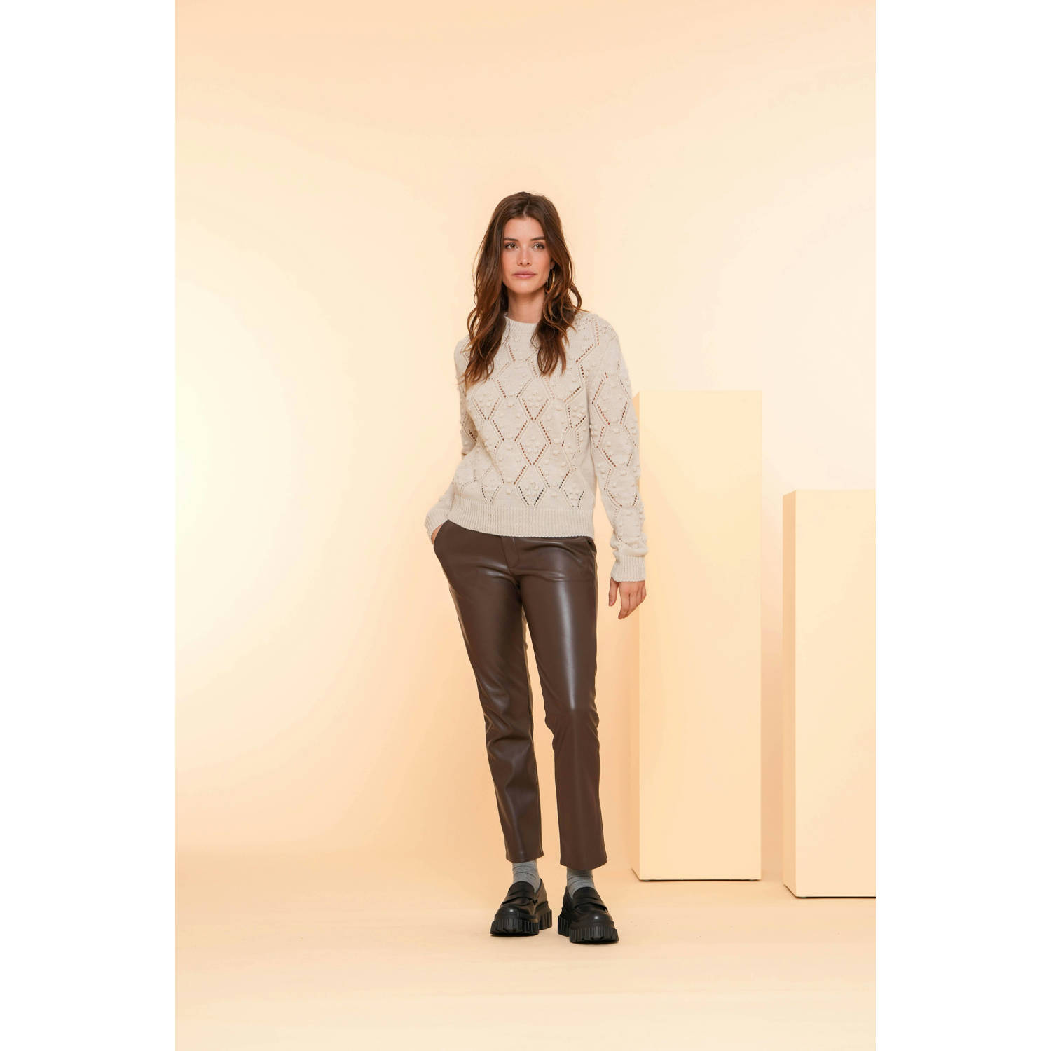Geisha imitatieleren high waist slim fit broek