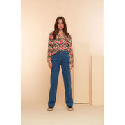 thumbnail: Multikleurige dames Geisha blouse van viscose met lange mouwen, klassieke kraag en knoopsluiting