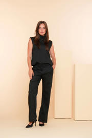 thumbnail: Zwarte dames Geisha straight fit pantalon van polyester met regular waist