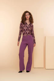 thumbnail: Multi, paars en roze dames Geisha blouse van viscose met lange mouwen en klassieke kraag