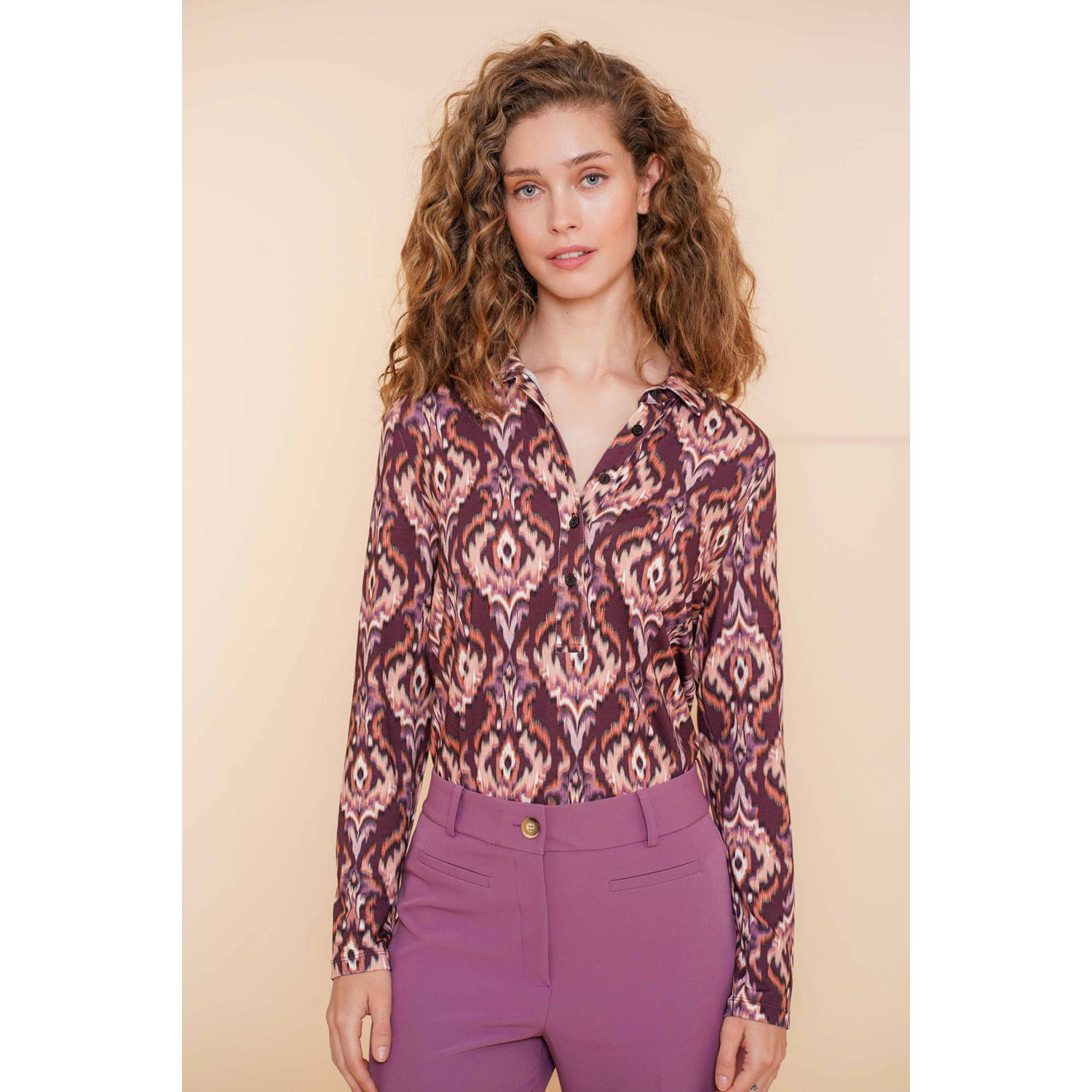Geisha Jersey AOP Blouse in Mauve Comb Purple Dames