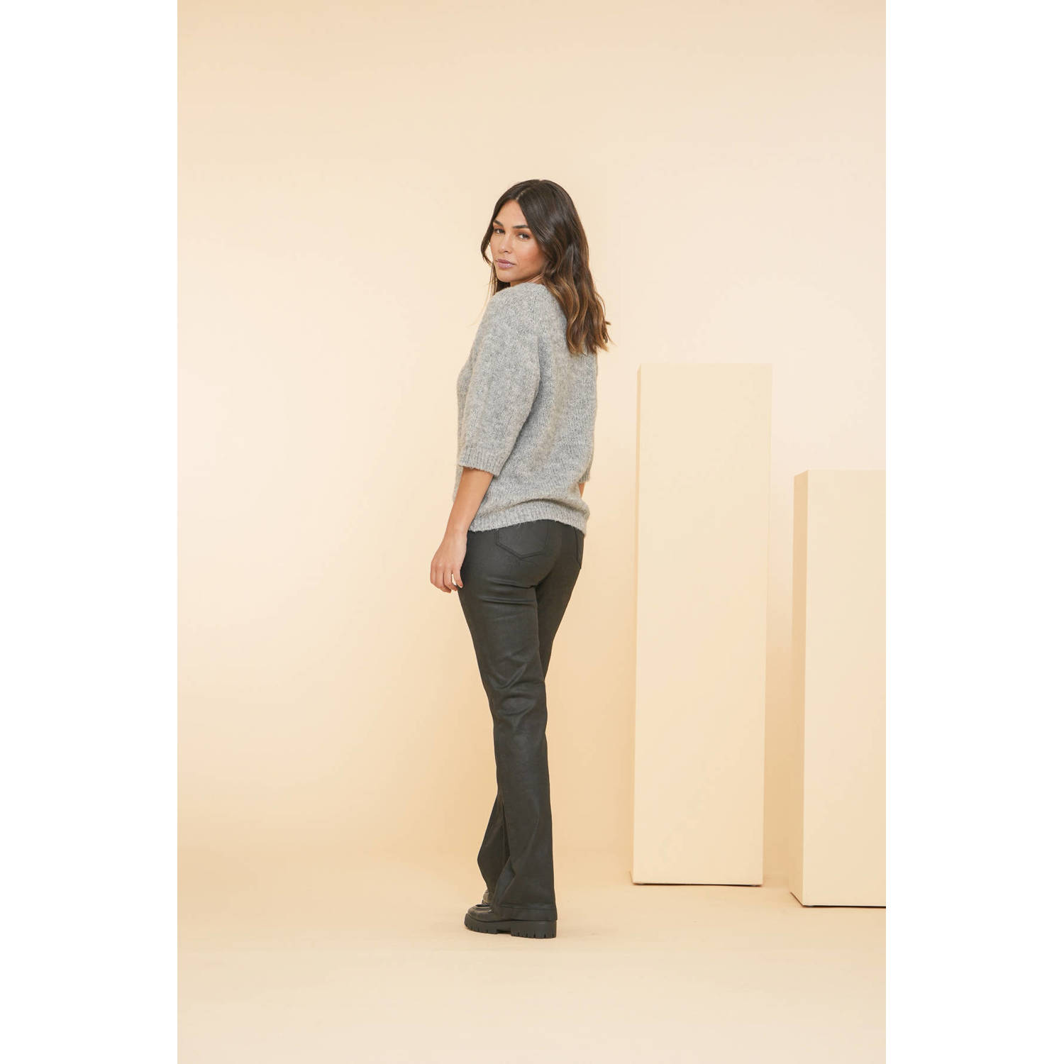 Geisha coated flared broek zwart