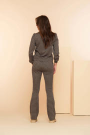 thumbnail: Beige en zwarte dames Geisha high waist flared broek van viscose met elastische tailleband