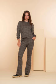 thumbnail: Geisha high waist flared broek met all over print beige/zwart