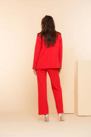 thumbnail: Rode dames Geisha straight fit pantalon van polyester met rits- en knoopsluiting en effen