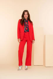 thumbnail: Rode dames Geisha straight fit pantalon van polyester met rits- en knoopsluiting en effen