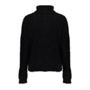 thumbnail: Zwarte dames Geisha trui van polyester met effen, lange mouwen, col en textuur