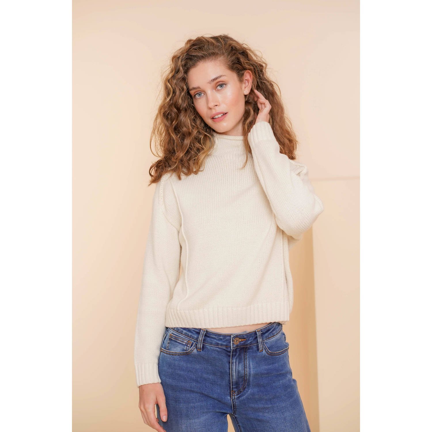 Geisha Turtle Neck Pullover Sweater Beige Dames