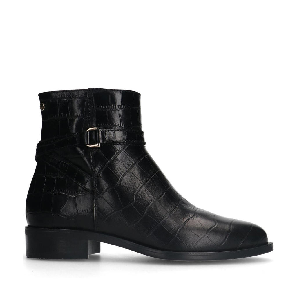 Zwarte dames No Stress leren enkellaarzen met ritssluiting en crocoprint