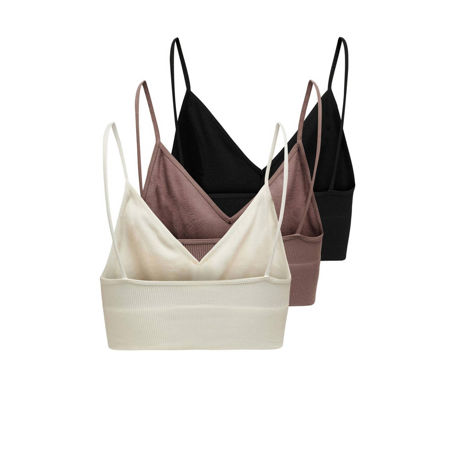 ONLY crop top ONLVICKY met ribstructuur (set van 3) bruin ecru zwart