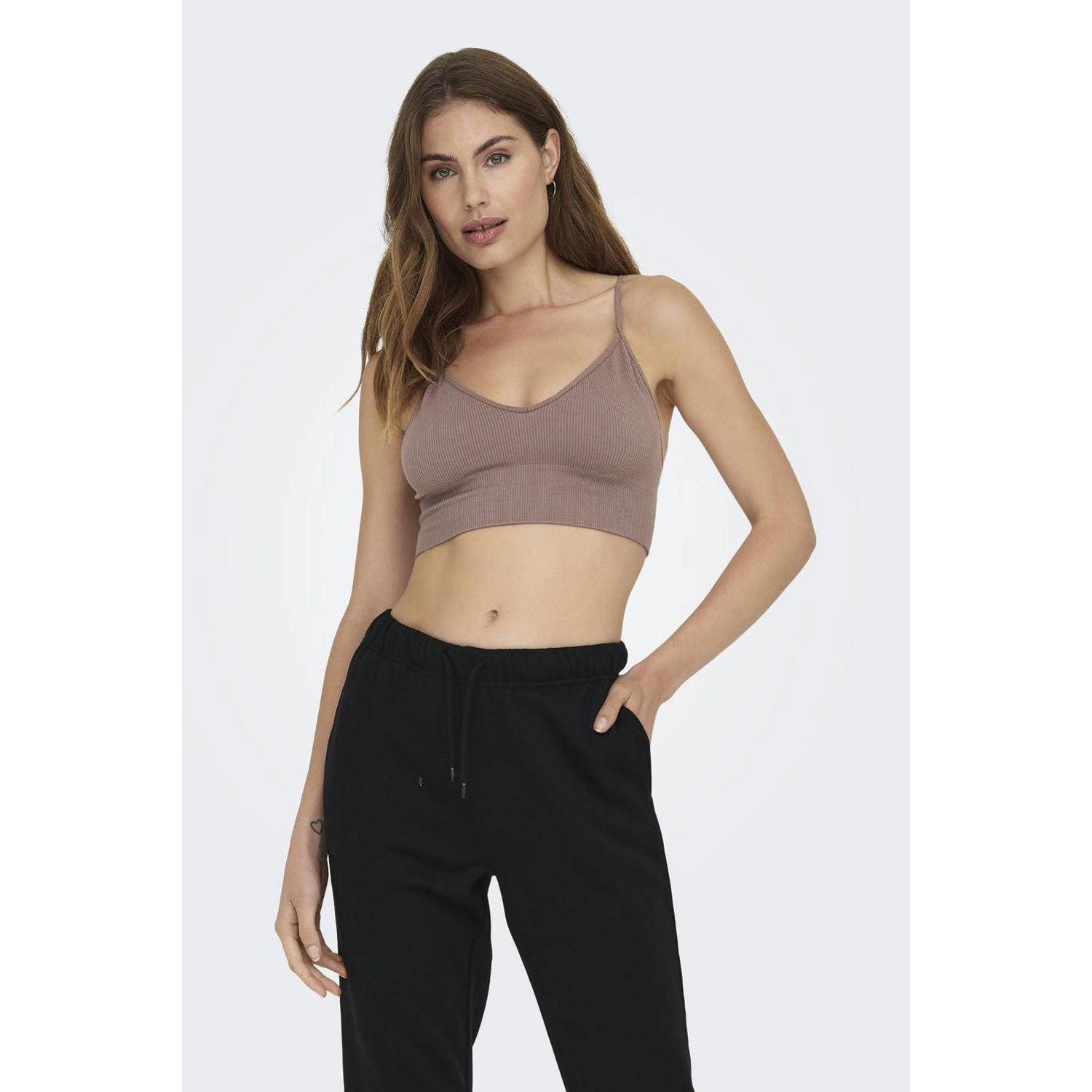 ONLY crop top ONLVICKY met ribstructuur (set van 3) bruin ecru zwart
