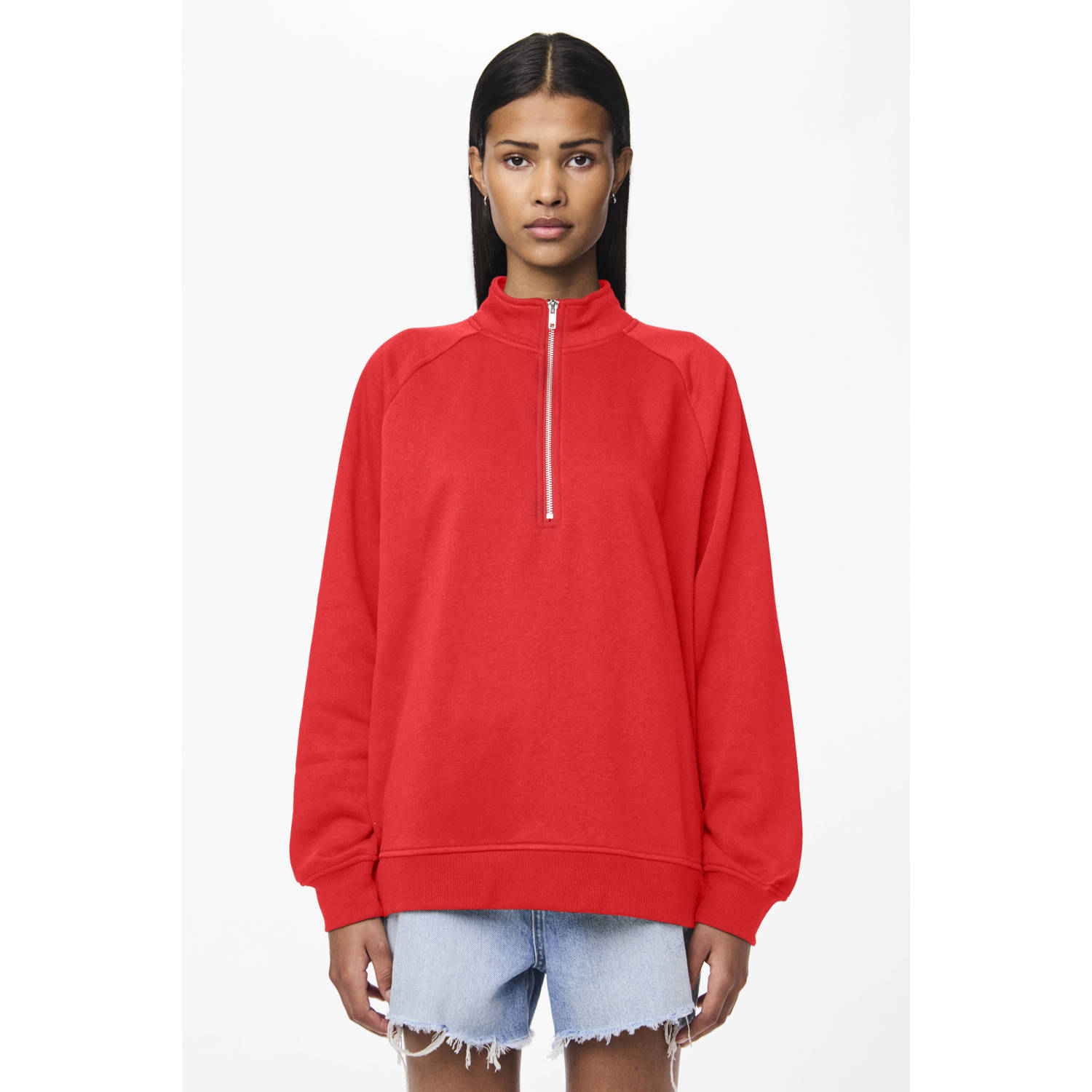 PIECES sweater PCCHILLI met rits rood