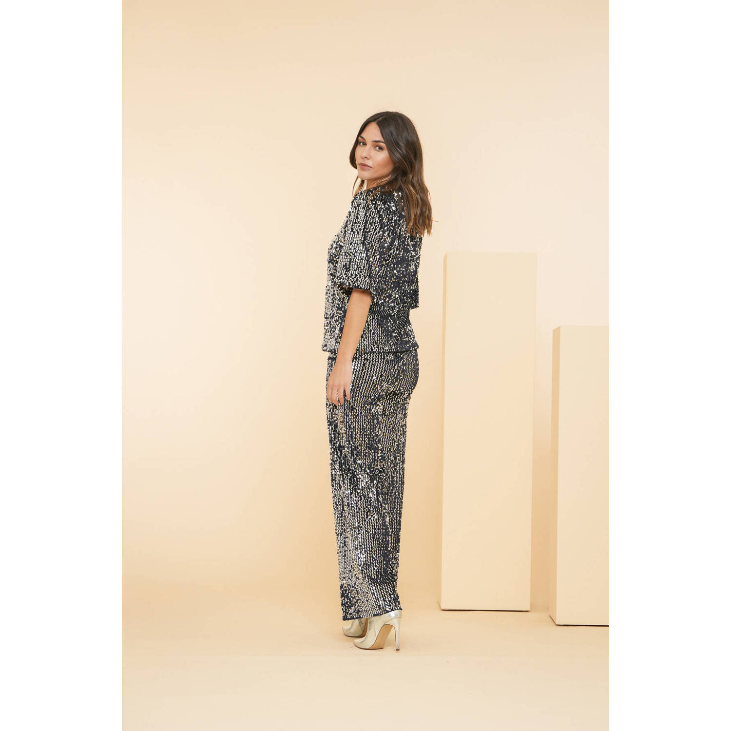 Geisha top zilver donkerblauw