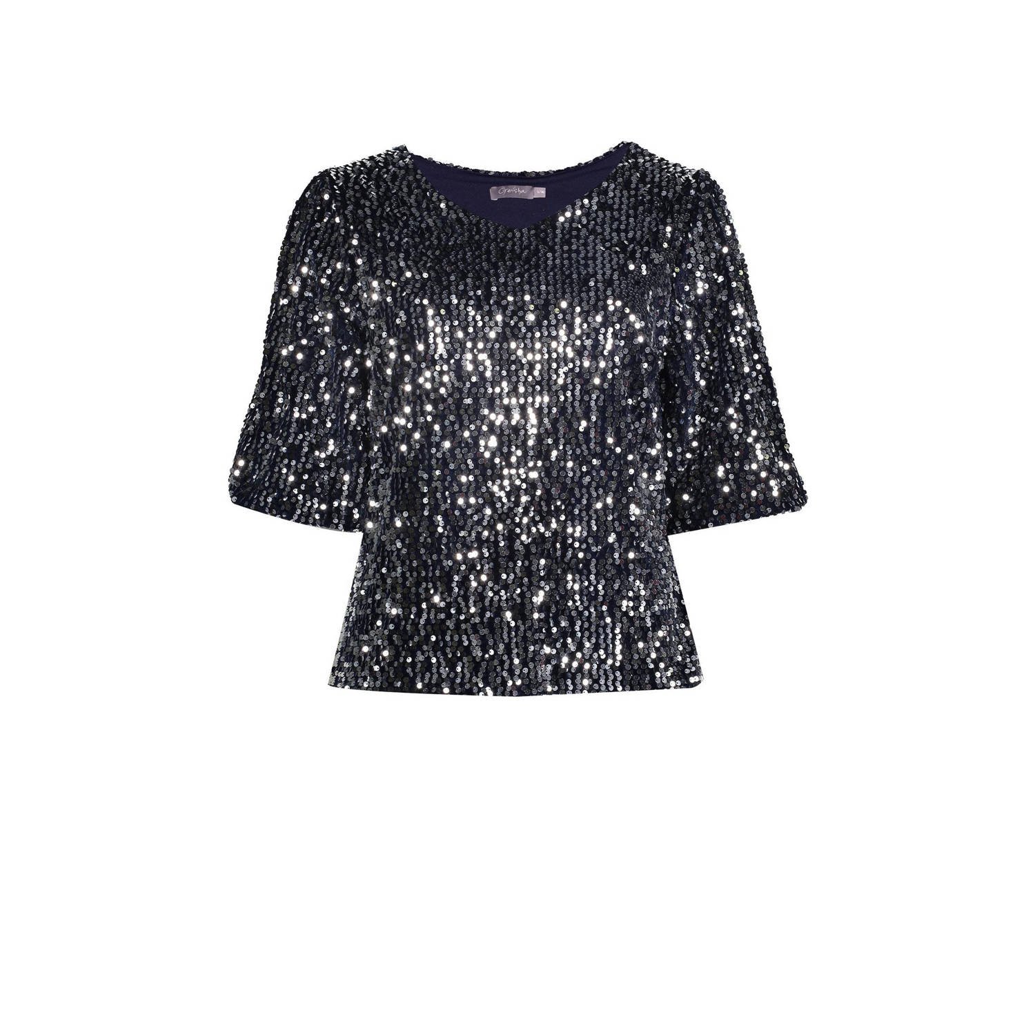 Geisha Midnight Blue Top Shirt Blue Dames