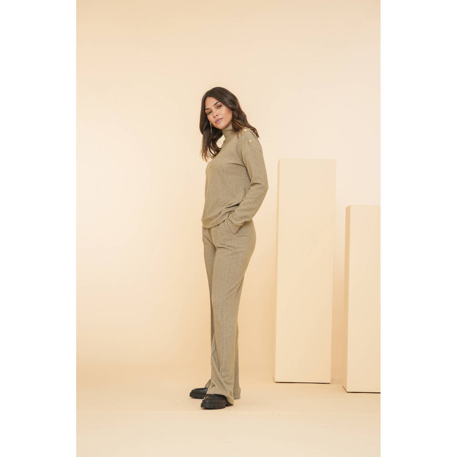 Geisha gemêleerde wide leg broek zand