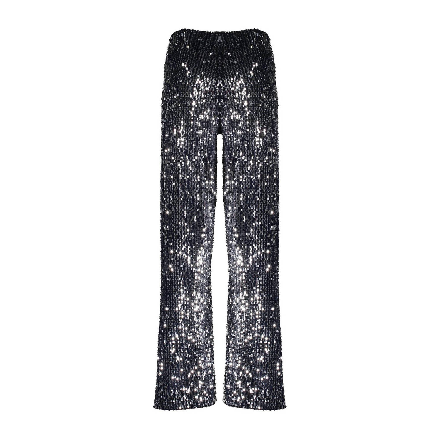 Geisha wide leg broek zilver donkerblauw